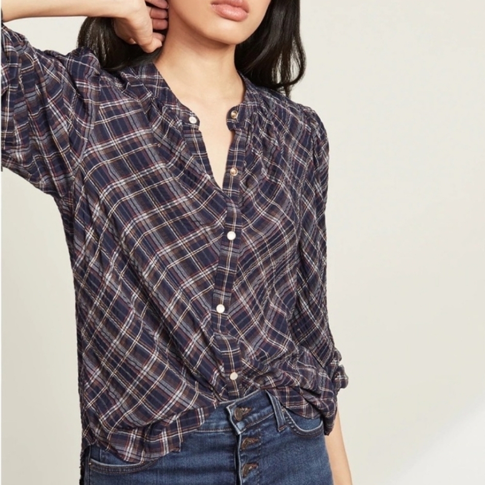 Veronica Beard Ashlynn Blouse In Multicolor Blue Plaid Size 4 - Picture 15 of 16